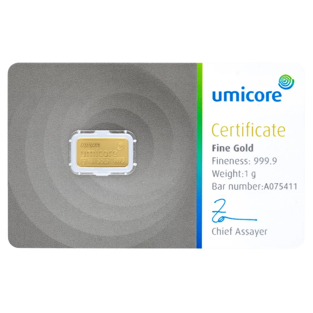 Goudbaar Umicore 1 gram met certificaat
